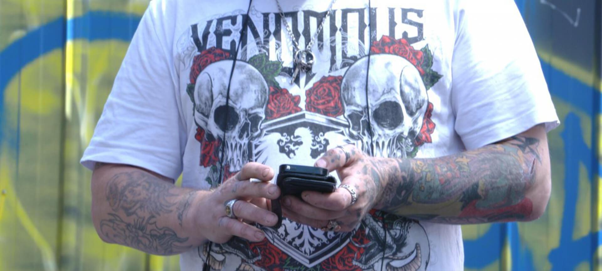 Close up of man using phone