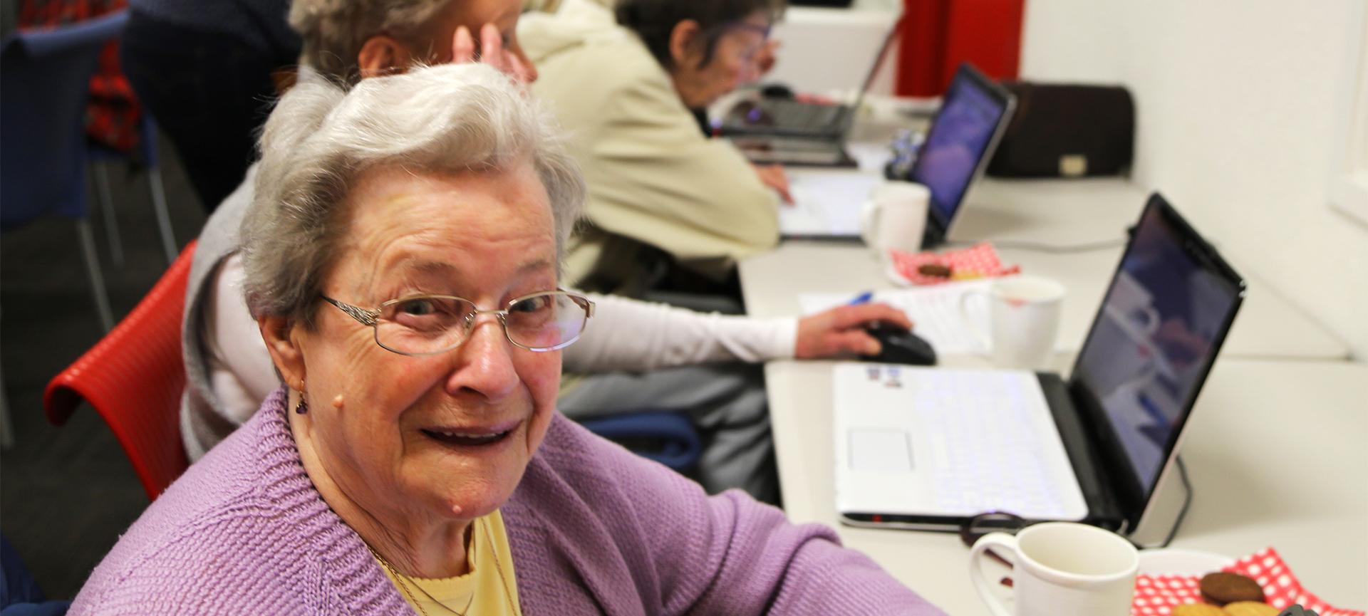 Older lady smiling at camera