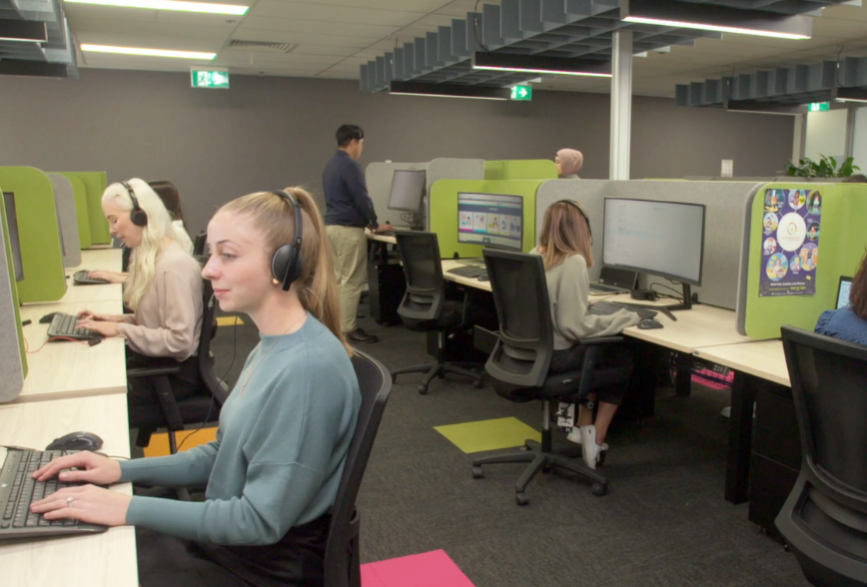Kids Helpline phone room where counsellors take calls from young people in crisis