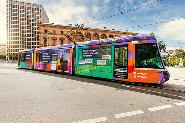 Ask Izzy branded tram in Melbourne Ask Izzy branded tram in Melbourne