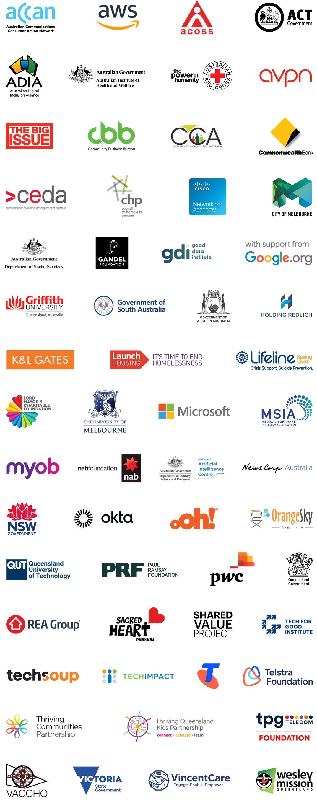 Logos for all of the Infoxchange partners and supporters 2025