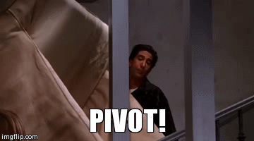 Animation of Ross from Friends shouting "Pivot!"