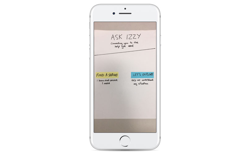 Ask Izzy prototype home screen